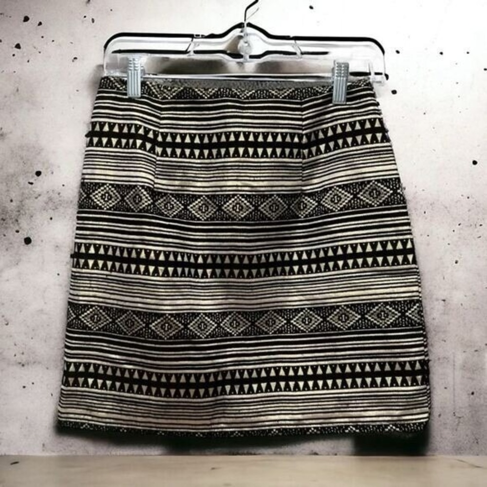 Eight Sixty Women's XS Geometric Mini‎ Skirt Black Gold Zip Short Skirt Festival